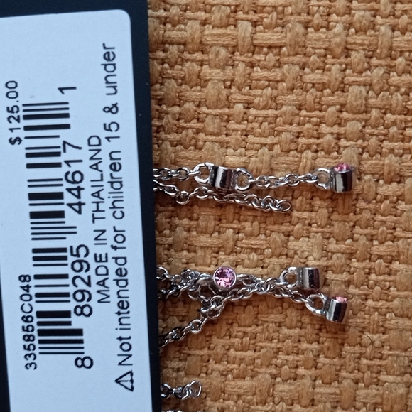 Coach Bow Dangle Swarovski Pink Earring studs Rhodium Plated nwt - Picture 2 of 4